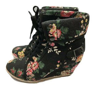 Bucco Womens Floral Wedge Heeled Ankle Boots